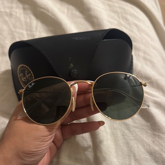 Ray-Ban Gold and Black Round Metal Sunglasses